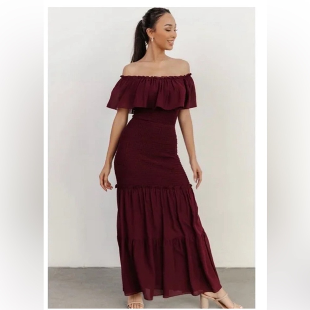 Baltic Born Burgundy Off-Shoulder Maxi Dress